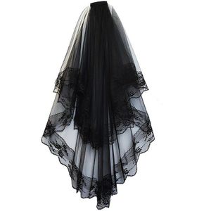 Zwart Wit Kant Bridal Veils Met Kam Korte Twee Layer Elegante Vintage Wedding Veils Voor Bruid Cosplay Kostuum Haaraccessoires