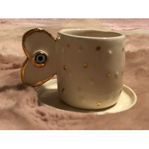 Handgemaakte Trend Aardewerk Keramische Evil Eye Kralen Authentieke Koffie Thee Cup