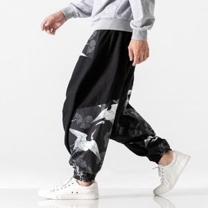 Mrgoldenbowl Winkel Mens Losse Harembroek Mannelijke Herfst Causale Baggy Traditionele Broek 2022 Crane Print Katoenen Broek