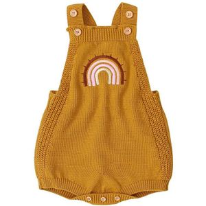 Baby Zomer Kleding Baby Baby Meisjes Mouwloze Jumpsuit Gebreide Speelpakjes Geborduurde Regenboog Patroon Basic Bodysuit