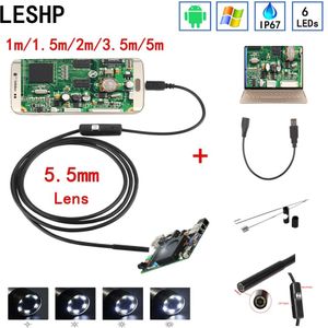 5.5Mm Endoscoop Camera Hd Usb Endoscoop Met 6 Led 1/1.5/2/3.5/5M Zachte Kabel Waterdichte Inspectie Borescope Voor Android Pc