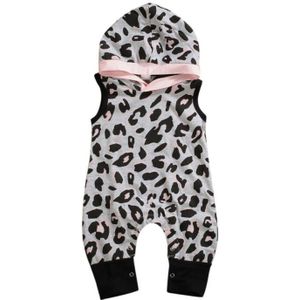 0-18M Baby Baby Meisje Mouwloze Leopard Hooded Romper Jumpsuit Overall Kleding Set