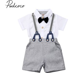 Baby Zomer Kleding Peuter Kid Baby Boy Gentleman Kleding Korte Mouwen Tops Shirts Blouse + Algehele Broek 2 stuks Outfit