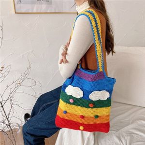 Thailand Regenboog Canvas Messenger Bag Wol Breien Tassen Voor Meisje Katoenen Doek Vrouwen Schoudertas Mooie Student Handtas