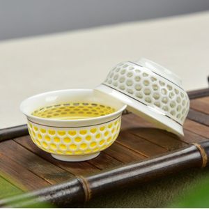 2 stks/partij porselein thee cup op verkoop Chinese kungfu kopje thee hollow-out cups voor Pu'er /groene thee 45 ml China