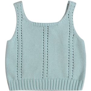 Kids Zomer Tank Tops Meisje Kleding Effen Kleur Gebreide Brede Schouderriem Mouwloos Vest Camisoles Blauw/Groen