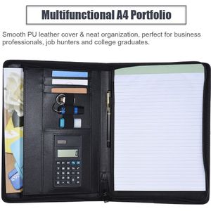 Multifunctionele Document Folder Organizer A4 Pu Lederen Business Portfolio Case Ritssluiting Rekenmachine Kaarthouder