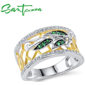 Santuzza Zilveren Ringen Voor Vrouw Sprankelende Groene Spinels Wit Zirconia Echt 100% 925 Sterling Zilveren Ring Fine Jewelry