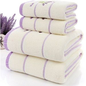 2 Stks/set Lavendel Katoenen Badstof Paars Witte Handdoek Set Toalhas De Banho 1Pc Badhanddoek 1Pc hand Gezicht Handdoek