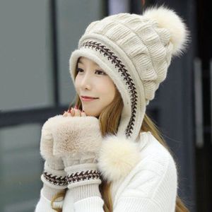 Mode Vrouwen Gebreide Muts Handschoenen Set Xmas Warming Beanie Hoed Volledige Cover Handschoen Kit Voor Winter Xin