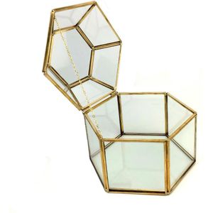 Geometrische Clear Glazen Sieraden Doos Gem Trinket Case Tabletop Sieraden Ring Display Case Schat Ketting Opbergdoos Organizer