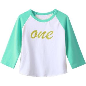 Mode Baby Meisjes Een Jaar Oud Verjaardag Loose Fit T-shirt Roze Raglanmouwen Zachte Katoenen Shirt Tops Pasgeboren Meisjes Kleding