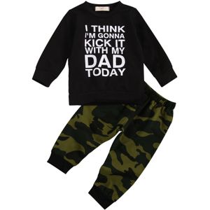 Kinderen Twee Stuk Pak Peuter Crew Hals Lange Mouw Letters Gedrukt Top Kid 'S Camouflage Elastische Broek