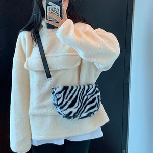 Zebra Patroon Vrouwen Furry Schouder Messenger Bag Dames Ketting Onderarm Zakken Zachte Pluche Vrouwelijke Portemonnee Handtassen