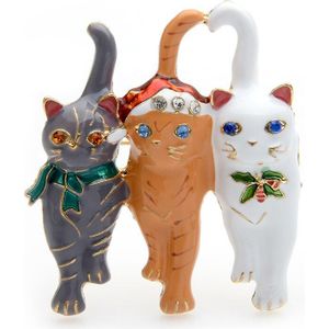 Wuli & baby 3 Katten Kerst Emaille Broche Pins 3 Kleuren Kut Vrouwen Sieraden Kat