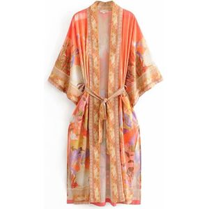 Fitshinling Mermaid Print Strand Kimono Bohemian Slim Pockets Cover-Up Badmode Oversized Split Sexy Lange Mouw Vest