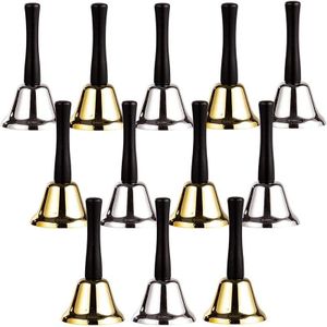 12-Pack Set Zilver En Goud Staal Service Handbells Met Zwarte Houten Handgrepen Voor Scholen, Diner Bellen, decor