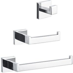 Falangshi Vierkante Badkamer Hardware Set Rvs 304 Kleding Haken Toiletrolhouder Handdoekenrek Chrome Gepolijst WB8832