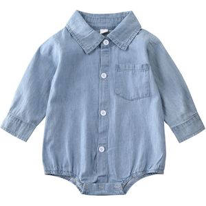 Bodysuit Voor Pasgeborenen Twins Baby Jongen Meisje Lange Mouwen Blue Denim Shirts Ruche Bodysuit Jumpsuit Zusters Brothers Kleding