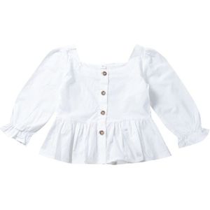 Wit Kinderkleding Meisje Shirts Herfst Zomer Baby Meisjes Blouses Leuke Lange Mouwen Solid Tops 1-6Y