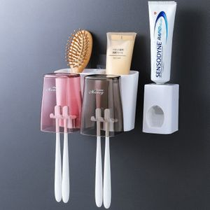 4 Kopjes Tandenborstel Houder Tandpasta Knijper Dispenser Badkamer Accessoires Sets 5 Pcs Badkamer Plastic Decor Opslag Wit