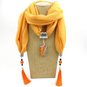 12 Colors Women Pendant Scarves Jewelry Long Tassel Necklace Scarf for Ladies Muffler Shawl Wraps Long Scarves