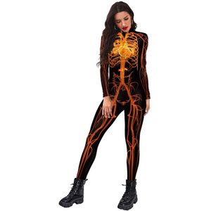 2022 Halloween Mannen Cosplay Vrouwen Jumpsuit Menselijk Lichaam Oranje Meridiaan Digital Print Zwarte Panty Stage Performance Pak Cool 2022