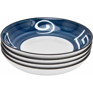Japanse Kom Set Blauw Wit Patroon Soep Kommen Voor Salade Voor Rijst Voor Soep