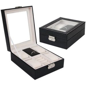 Horloge Jewelry Box Organizer Case Ring Oorbel Ketting Leer Zwart