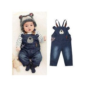 1-6Y Mooie Baby Baby Jongens Meisjes Overalls Rompertjes Cartoon Beer Knop Blauw Denim Straight Rompertjes