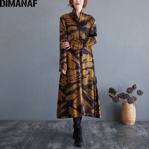 Dimanaf Plus Size Vrouwen Jurk Vintgae Coltrui Winter Lady Vestido Katoen Dikke Losse Lange Mouwen Kleding Indie Folk