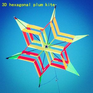 100m3D Kleurrijke Hexagon Pruim Bloem Kite FRP Enkele Lijn Vliegen Kite Outdoor Fun Sport Kids Speelgoed Fly enkele lijn vliegers