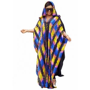 Afrikaanse Jurken Voor Vrouwen Coloful Gestreepte Chiffon Jurk Abaya Met Kap Plus Size Maxi Lange Jurk Toga Met Lange Innerlijke dragen