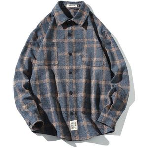 Harajuku Blouse Streetwear Katoen Plaid Shirt Voor Mannen 5XL Koreaanse Stijl Trend Tieners Jas Casual Tops Lange Mouw