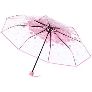 4 Kleur Vrouwen Regen Paraplu Transparant Clear Kersenbloesem Paddestoel Apollo Sakura Gedrukt Drie-Opvouwbare Paraplu AU10