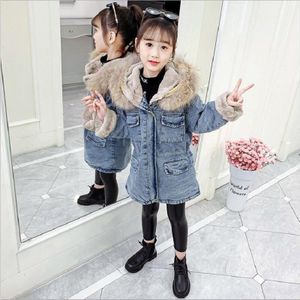 Winter Thicken Denim Jasje Voor Meisjes Plus Kasjmier Hooded Jas Voor Kinderen Kleding Warm Mode Meisjes Denim Jassen 5-13Y