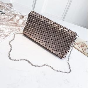 Stijl Metalen Materiaal Diamant Casual Ladies Party Clutch Bag Chain Purse Crossbody Mini Messenger Envelop Tas Handtas Portemonnee