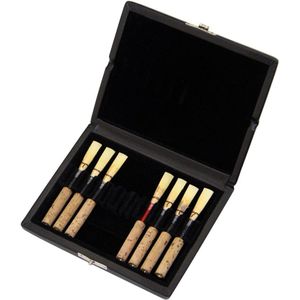 BATESMUSIC 10pcs Oboe Reed Case Wooden + PU Leather Reed Storage Case Holder Box for Oboe