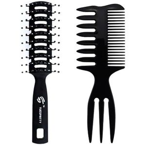 Barbershop Professionele Men&#39;s Vintage Olie Hoofd Zwarte Kappers Grove Vork Kam Terug Haar Kam Set