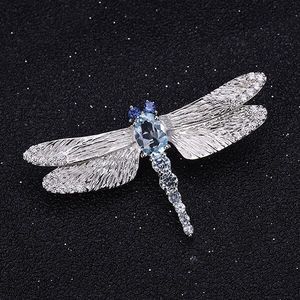 Natuurlijke Blauwe Topaas Vintage Dragonfly Pins Badge Broches Voor Vrouwen 925 Sterling Zilveren Broche Pin Vrouwelijke Jurk Jas Accessoires
