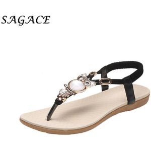 Sagace Schoenen Vrouwen Lederen Platte Sandalen Strass Rubber Strand Sandalen Elastische Band Zomer Dames Sandalen Casual Schoenen