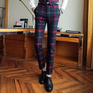 mannen Rode Plaid Pak Broek mannen Jurk Slanke Broek mannen Business Kantoor Casual Pak Broek Mannen's Broek Grote Maat 36