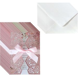 10 Stks/set Trouwkaarten Kaart Met Lint Holle Kant Enveloppen Bridal Shower Feestartikelen