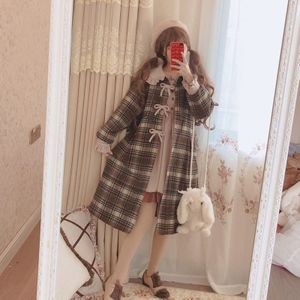 Britse Stijl Vintage Plaid Leuke Winter Lange Dikke Gewatteerde Houden Warme Jas Lange College Student Stijl Mode Jas Lolita Cos