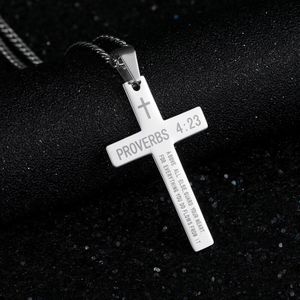 Cross Kettingen Voor Mens Proverbsc 4:23 Hanger Ketting Sieraden Op De Hals Roestvrij Staal Mode Eenvoudige Prophecy Kettingen