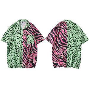 Mannen Hawaiian Shirt Zebra Streep Luipaard Print Patchwork Hip Hop Shirt Streetwear Harajuku Strand Shirt Korte Mouw Zomer