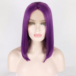 Fantasy Beauty Dark Purple Korte Bob Pruiken Voor Vrouwen Hoge Temperatuur Synthetische Lace Front Pruiken Met Baby Haar