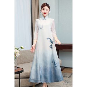 Chinese Jurk Elegante Chinese Vrouwen Verbeterd Qipao Grijs Bruidsmeisje Bruiloft Jurk Vestidos Kant Mesh Cheongsam Jurk