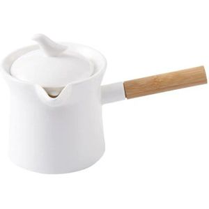 Witte Keramische Thee Pot Japanse Stijl Theepot Voor Thee En Koffie Wit Porselein Theepotten Met Houten Handvat Melk Pot Met deksel