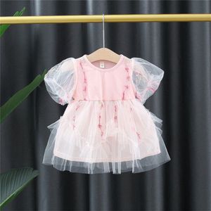 Zomer 2022 Baby Meisjes Korte Mouw O Neck Patchwork Mesh Baljurk Tutu Princess Party Kinderen Kids Leuke Jurk Vestidos